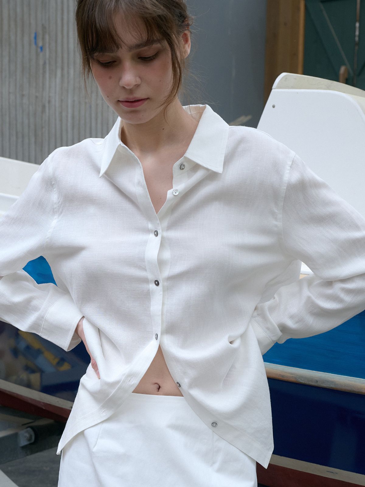 엘씨브이(LCVE) LINEN BLEND BASIC SHIRT_WHITE