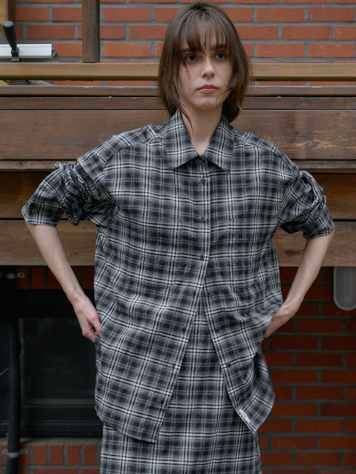엘씨브이(LCVE) COTTON PLAID CHECK SHIRT_BLACK