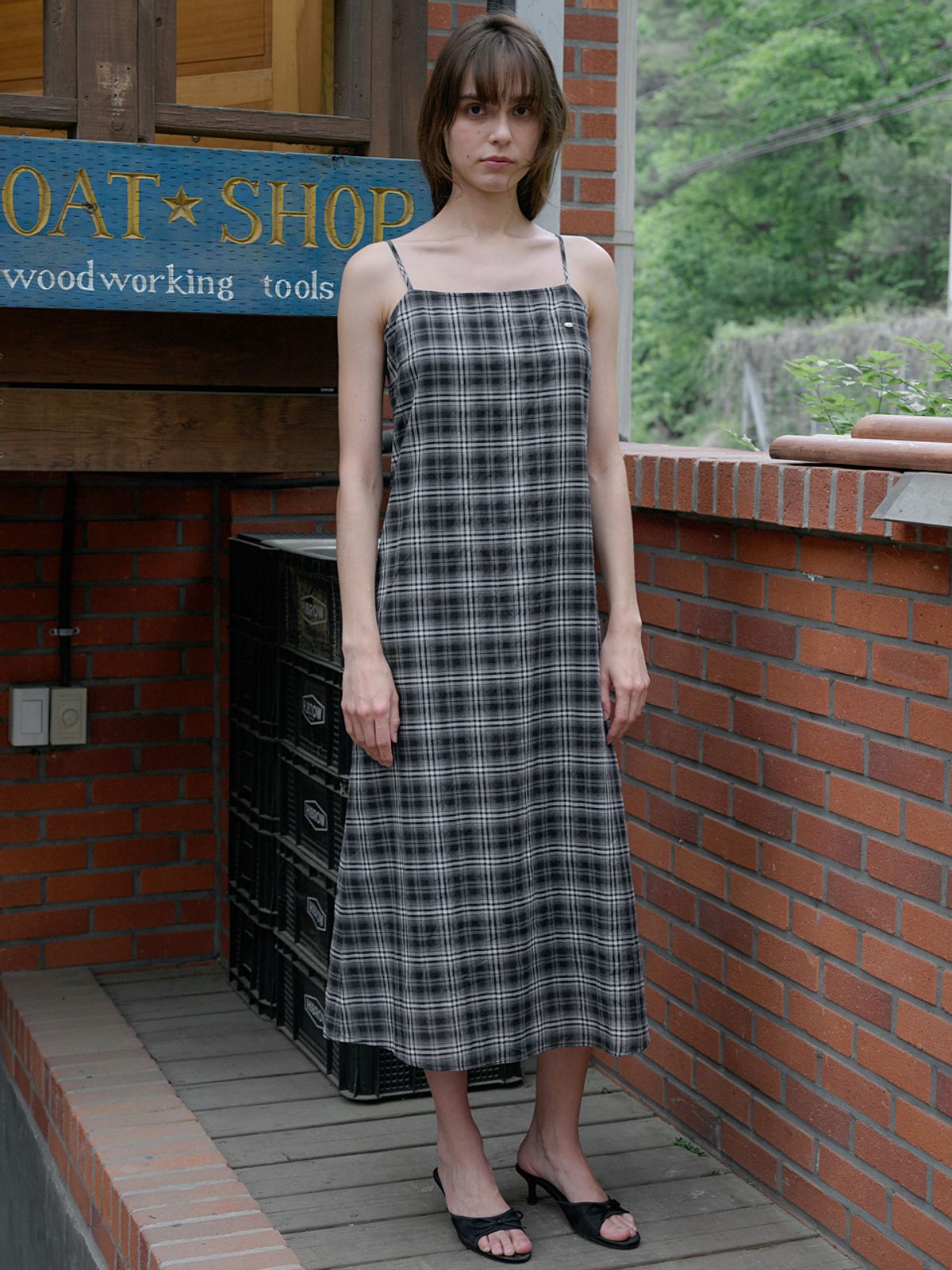엘씨브이(LCVE) COTTON PLAID CHECK STRAP DRESS_BLACK