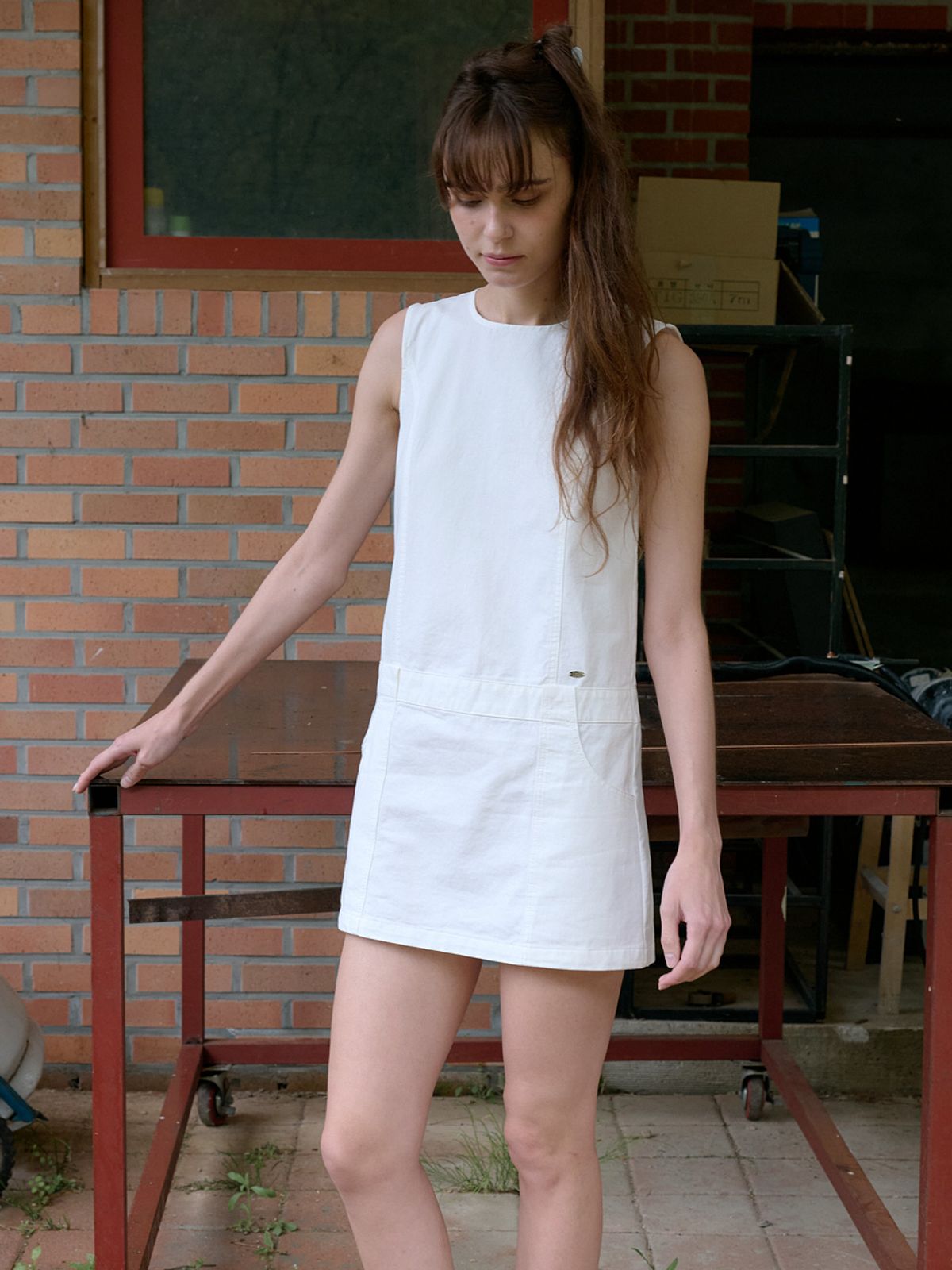 엘씨브이(LCVE) COTTON FLAT MINI DRESS_WHITE