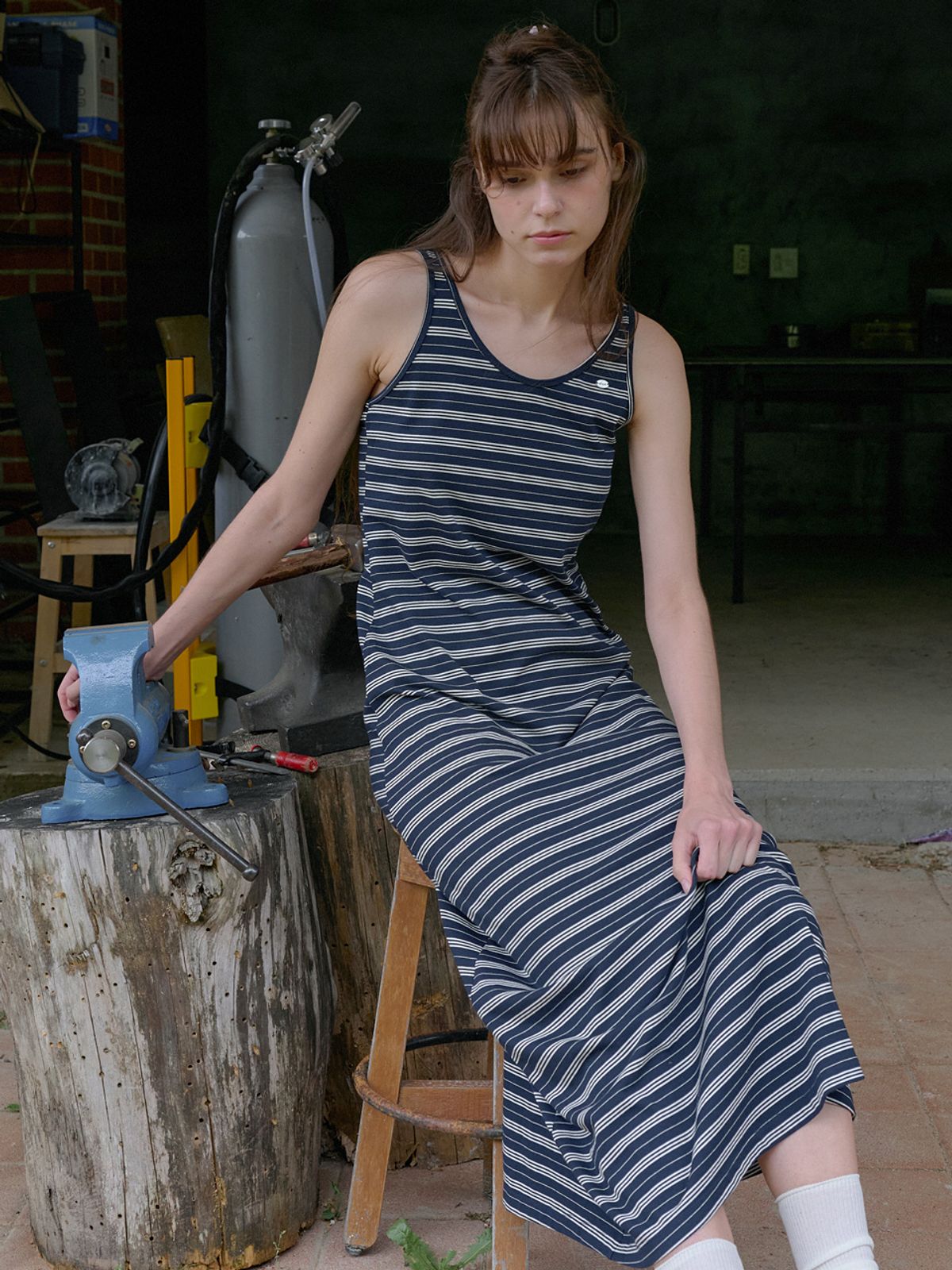 엘씨브이(LCVE) STRIPE JERSEY LONG DRESS_NAVY