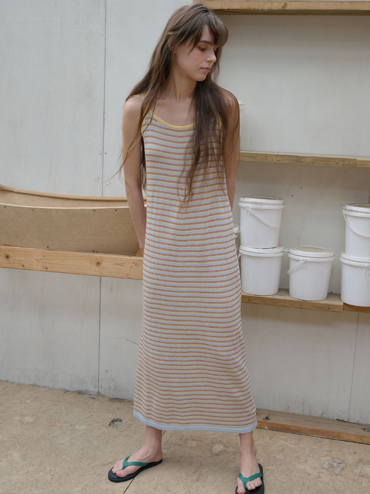 엘씨브이(LCVE) STRIPE SLEEVELESS KNIT DRESS_SKYBLUE