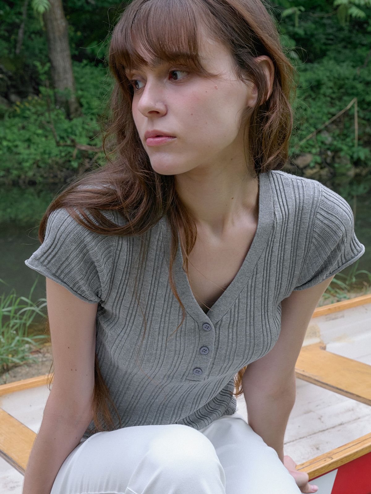 엘씨브이(LCVE) TENCEL V-NECK BUTTON KNIT_GRAY