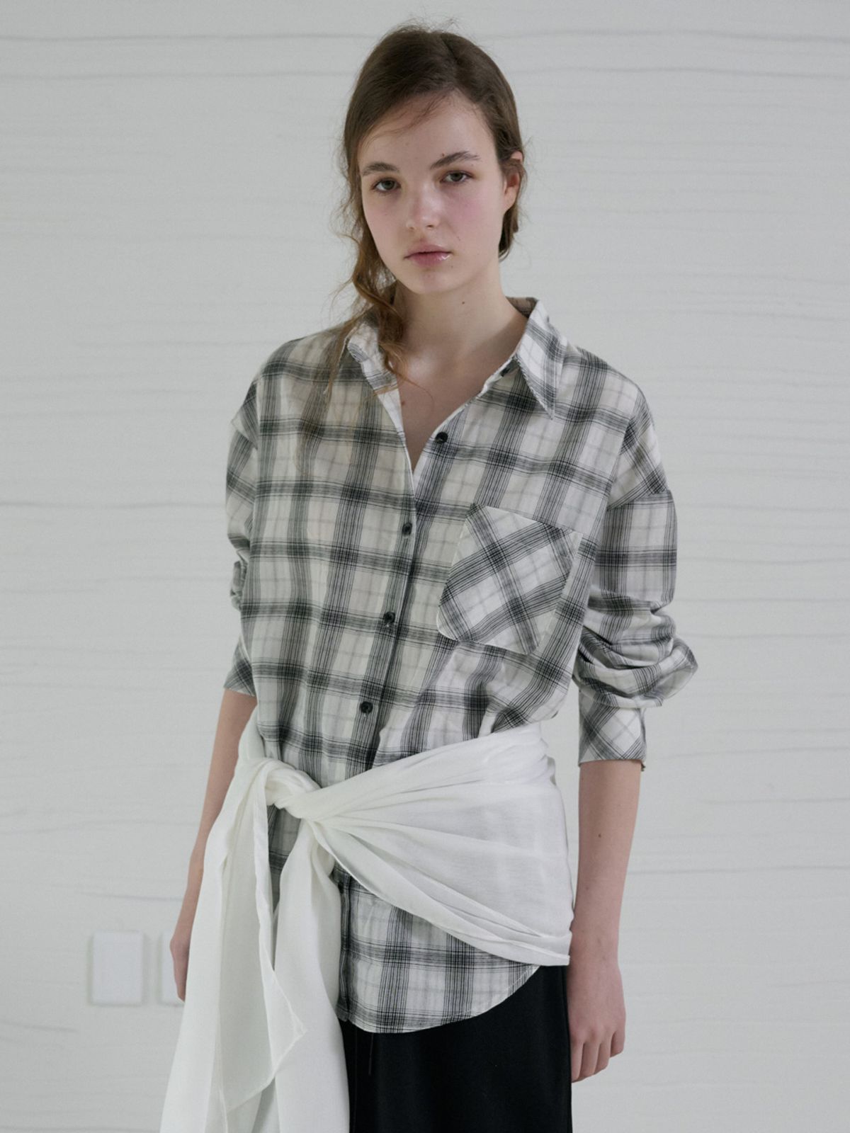 엘씨브이(LCVE) BOLD CHECK LOOSE-FIT SHIRT_WHITE