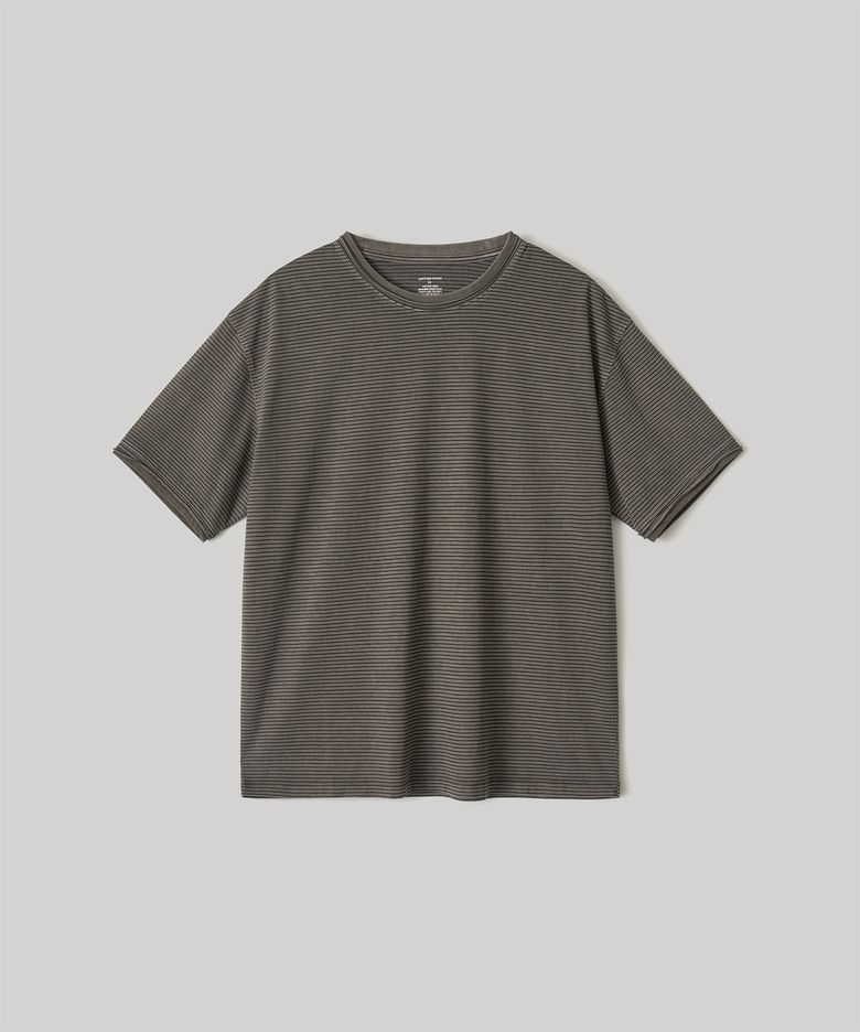 Dyed Raw-edge Stripe Tee (Mud Brown)