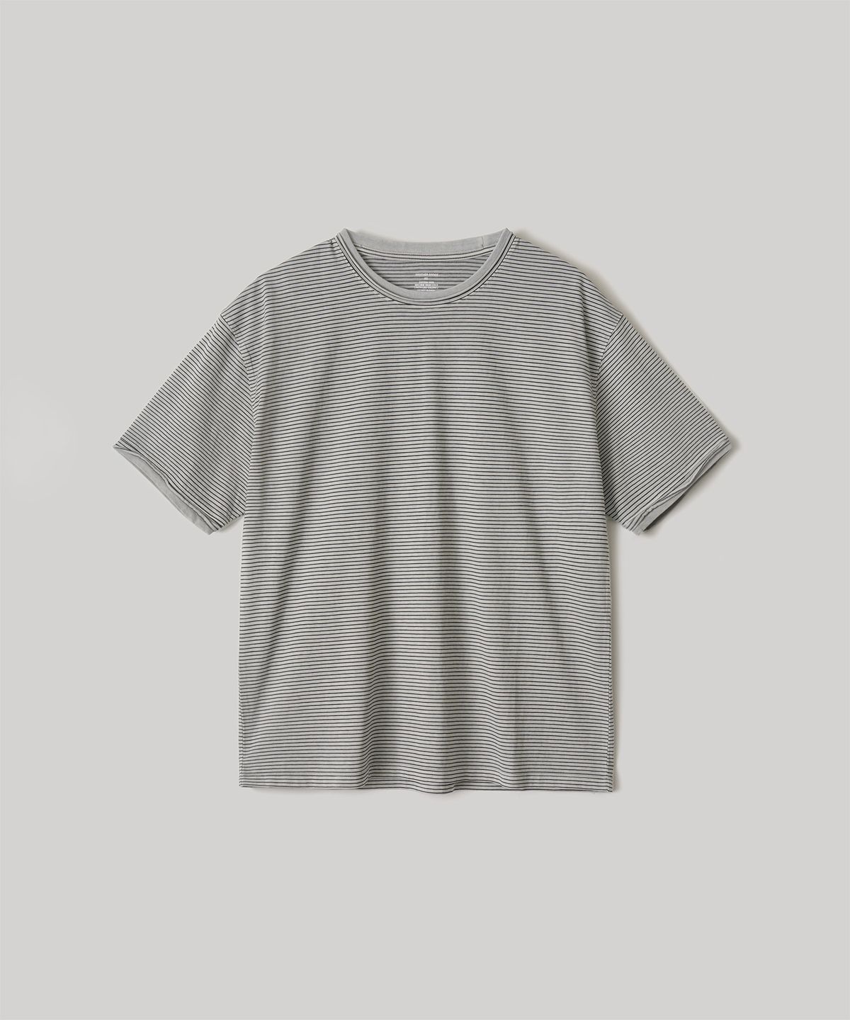어나더 오피스(ANOTHER OFFICE) Dyed Raw-edge Stripe Tee (Light Gray)
