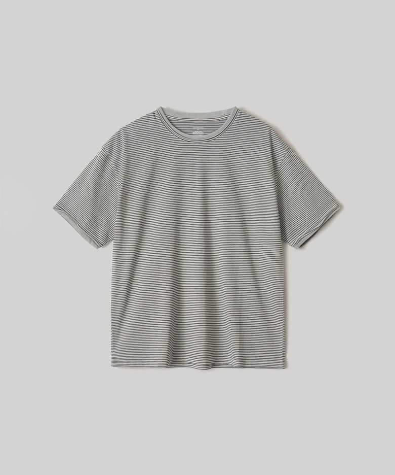 Dyed Raw-edge Stripe Tee (Light Gray)