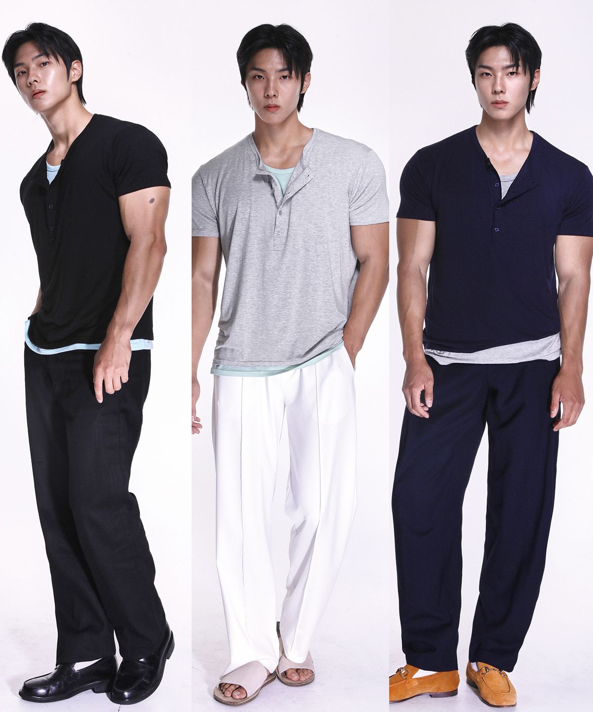 알브이디(RVD) 레이어드 소프트터치 헨리넥 머슬핏 반팔티 (3PACK)