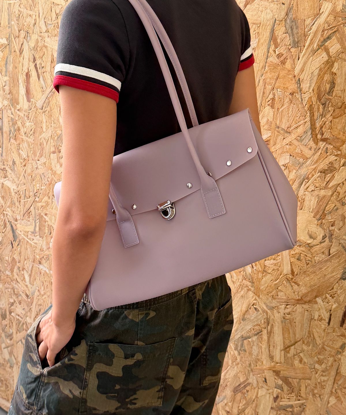크리스틴프로젝트(CHRISTINE PROJECT) [선글라스 백참 증정]STUD JELLY SHOULDER BAG(TARO MILK TEA)