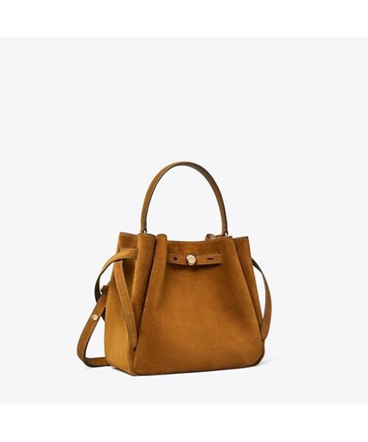 토리버치(TORYBURCH) 로미 스웨이드 버킷 백 - 카라멜
