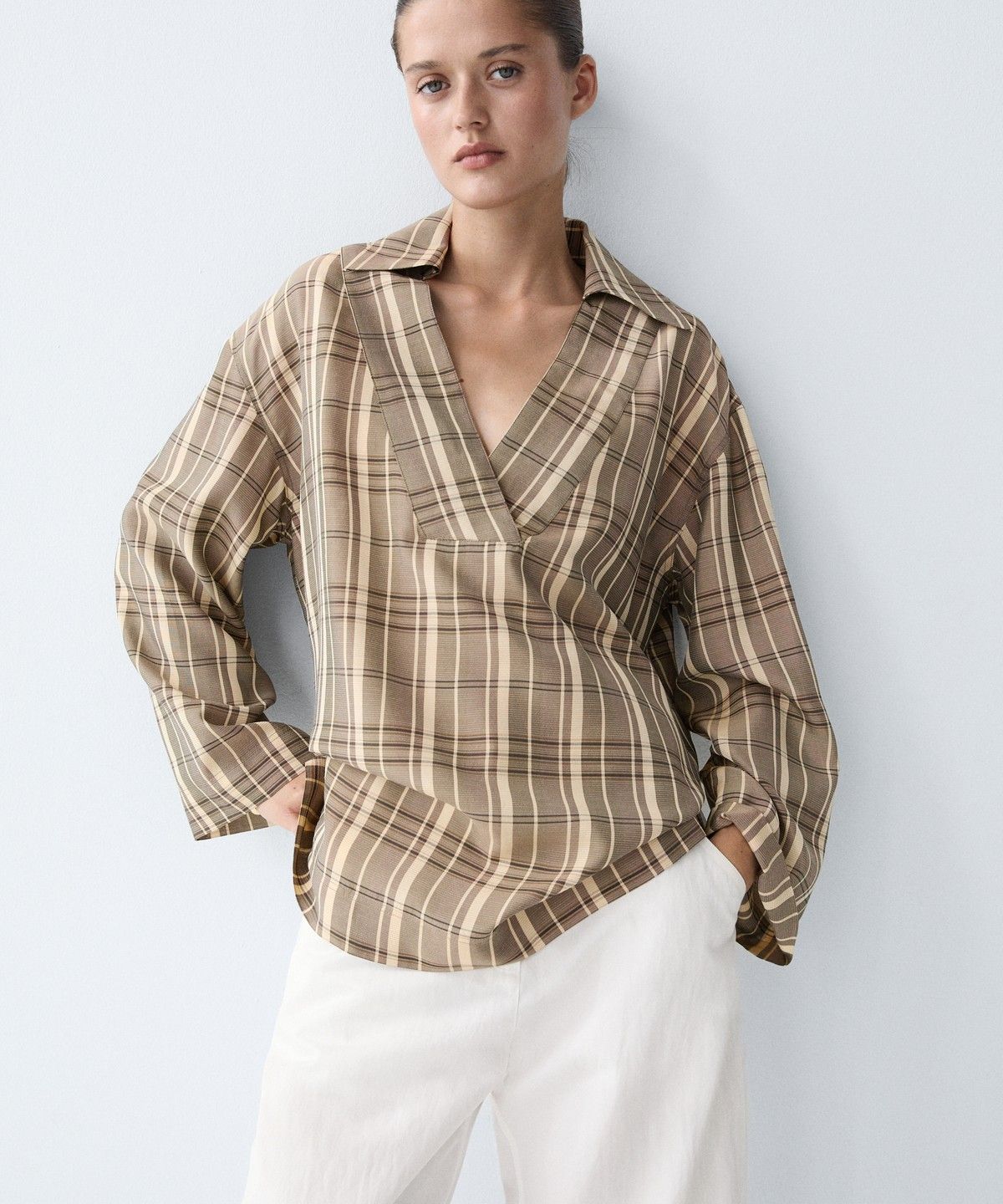 마시모두띠(MASSIMO DUTTI) 오버사이즈 체크 폴로 셔츠