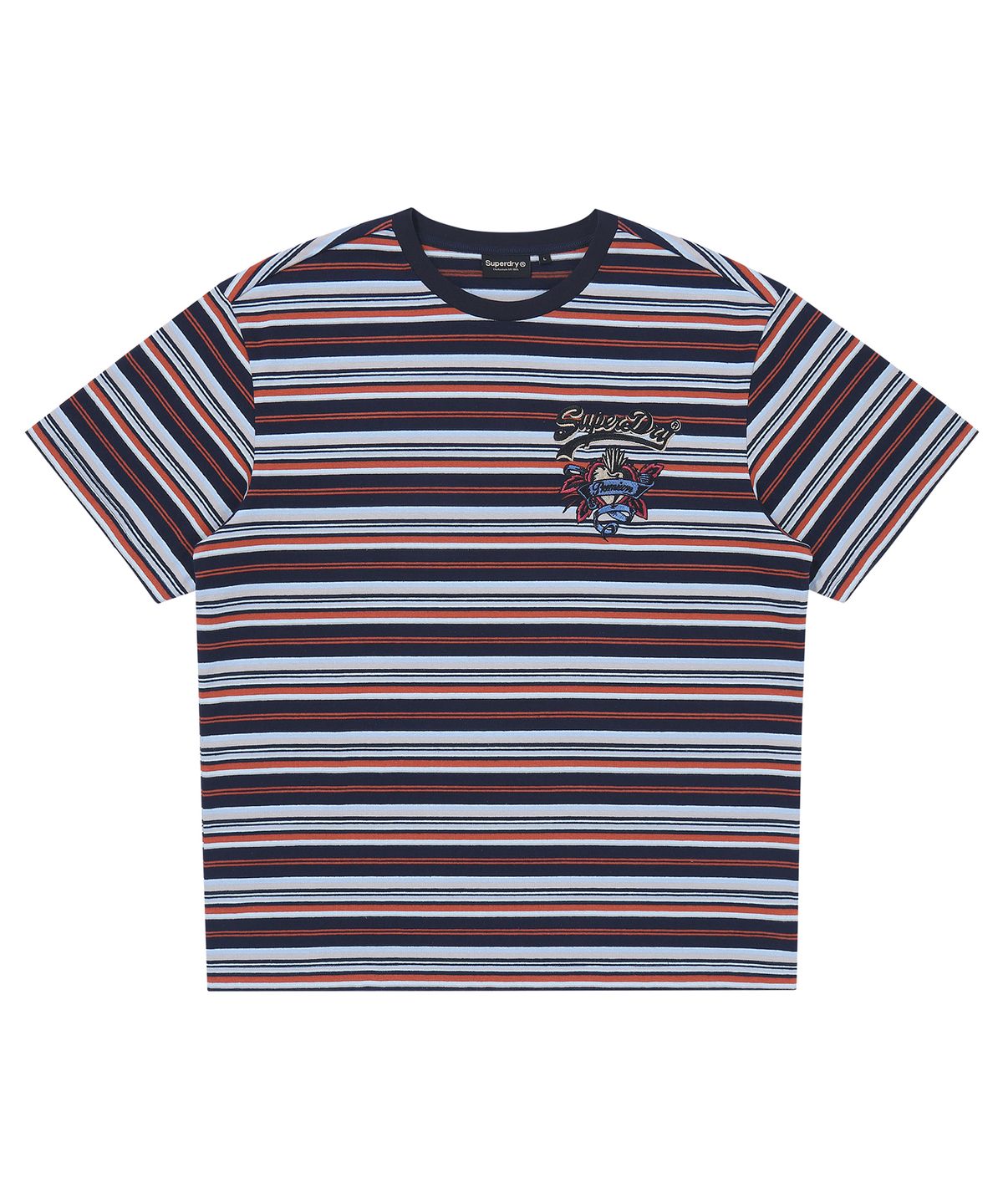 슈퍼드라이(SUPERDRY) 하트 아플리케 스트라이프 티셔츠 네이비 SDUISDP03NVY
