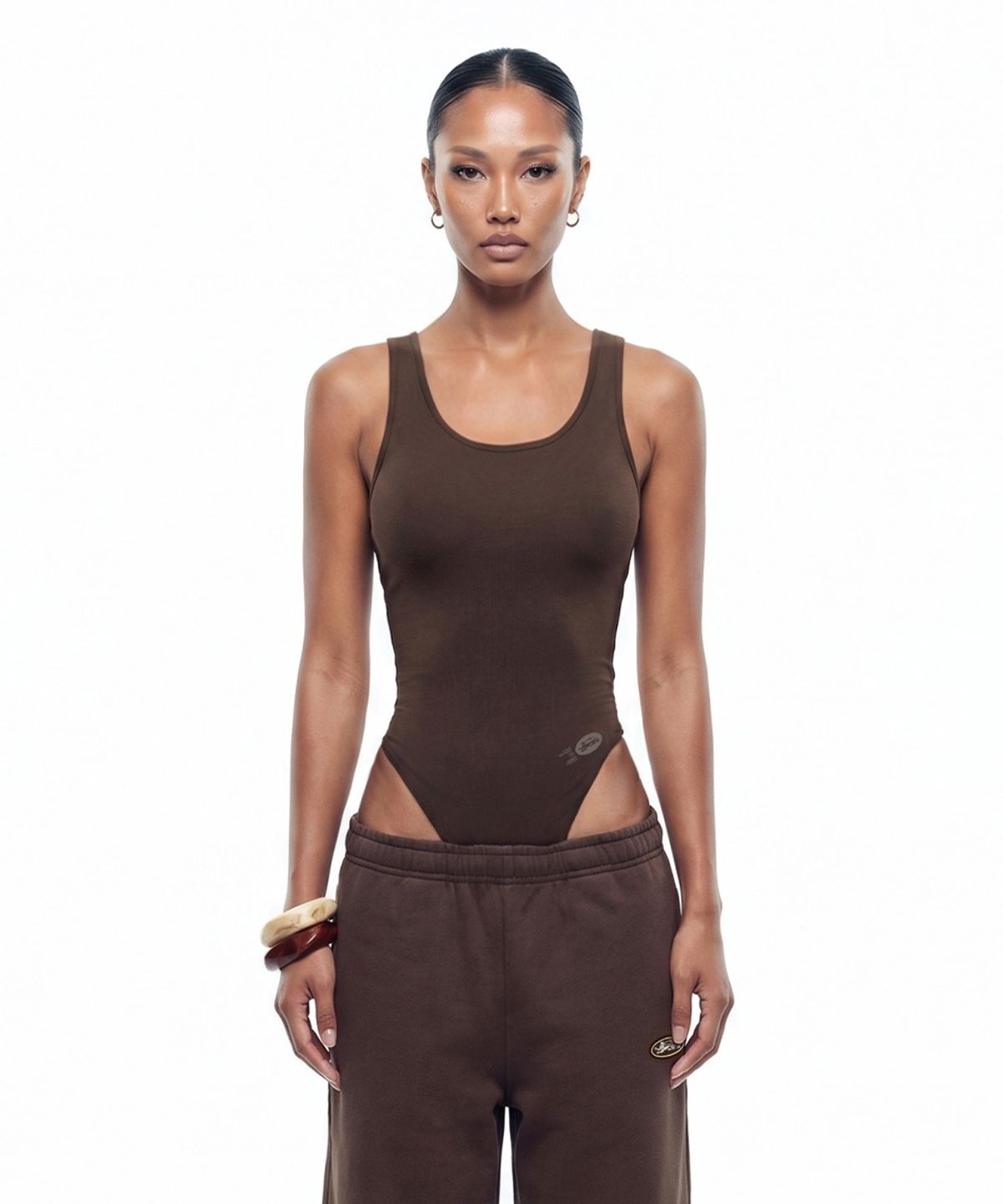 배드블러드(BADBLOOD) Everyday U-Neck Tank Bodysuit - Brown