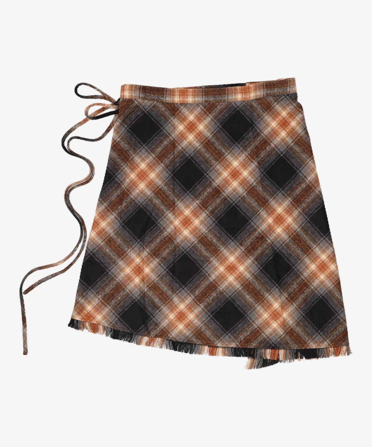 오아이오아이 컬렉션(OIOI COLLECTION) CHECK FRINGE SKIRT [CHARCOAL] FREE