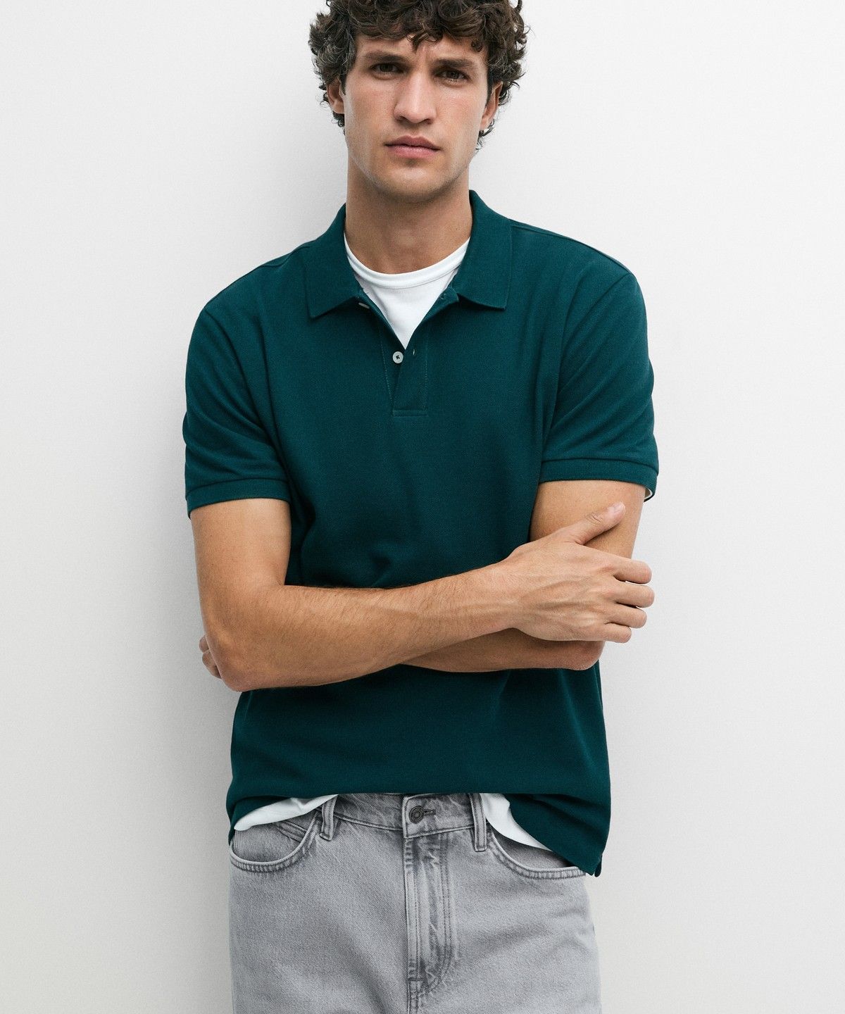 마시모두띠(MASSIMO DUTTI) 마이크로 텍스처드 코튼 피케 폴로 셔츠