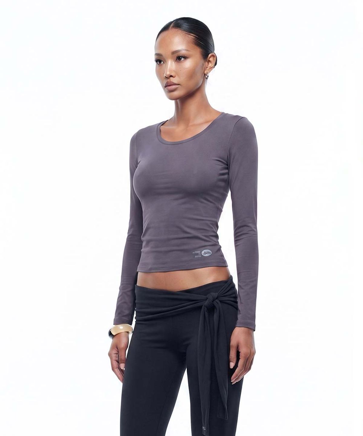 배드블러드(BADBLOOD) Everyday Scoop Neck Long Sleeve T-Shirt - Charcoal