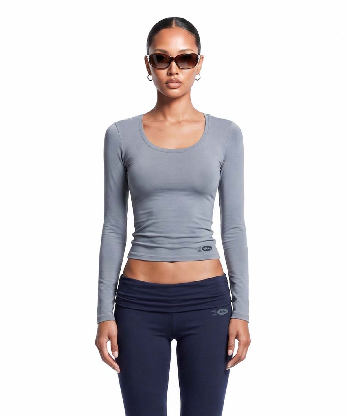 배드블러드(BADBLOOD) Everyday Scoop Neck Long Sleeve T-Shirt - Blue gray