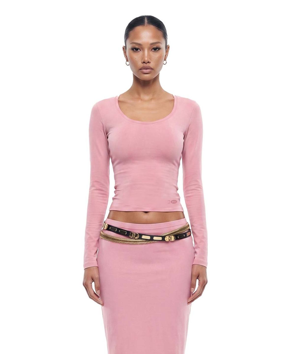 배드블러드(BADBLOOD) Everyday Scoop Neck Long Sleeve T-Shirt - Pink