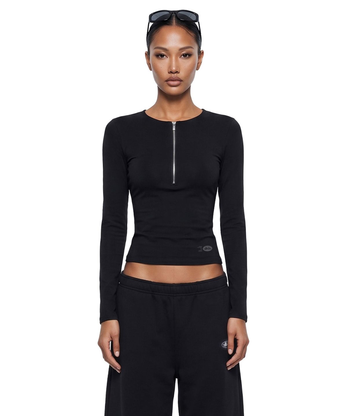 배드블러드(BADBLOOD) Everyday Zip Henley Long Sleeve T-Shirt - Black