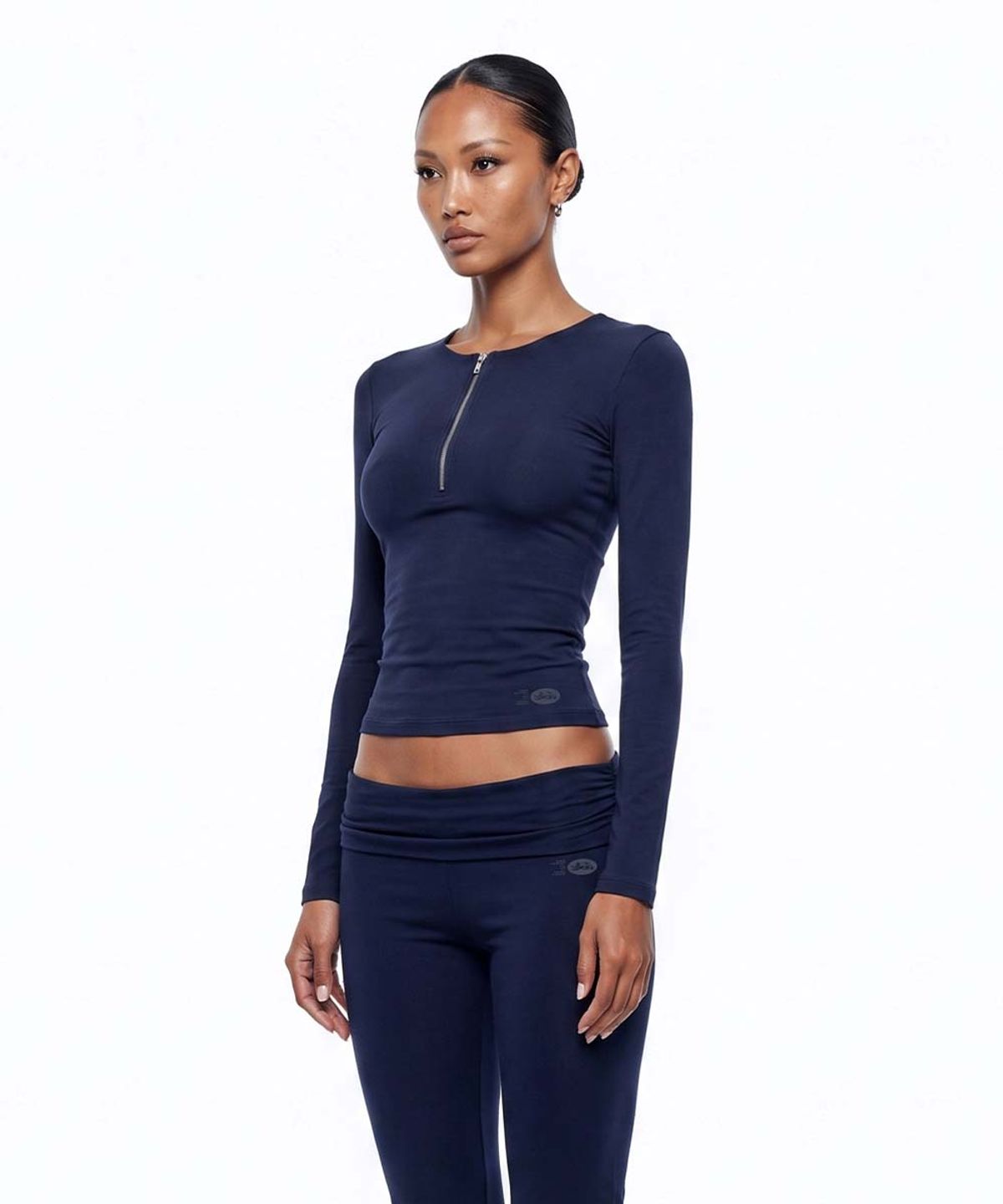 배드블러드(BADBLOOD) Everyday Zip Henley Long Sleeve T-Shirt - Navy
