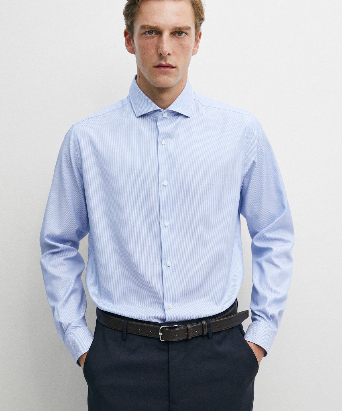 마시모두띠(MASSIMO DUTTI) 100% 코튼 슬림 핏 스트라이프 셔츠