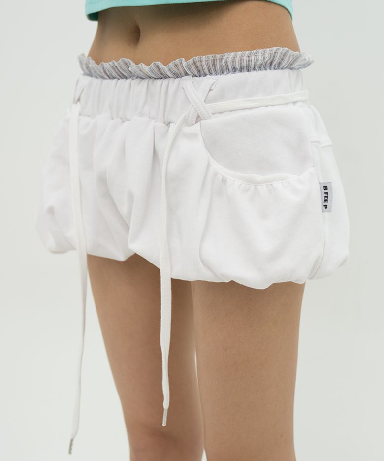 CHECK PUFF SAG SHORTS _ WHITE