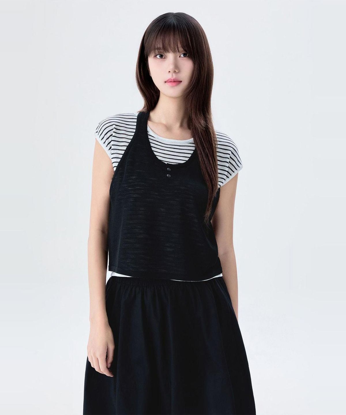 미쏘(MIXXO) 홀터넥 레이어드 캡소매 니트_MIWKAG909T
