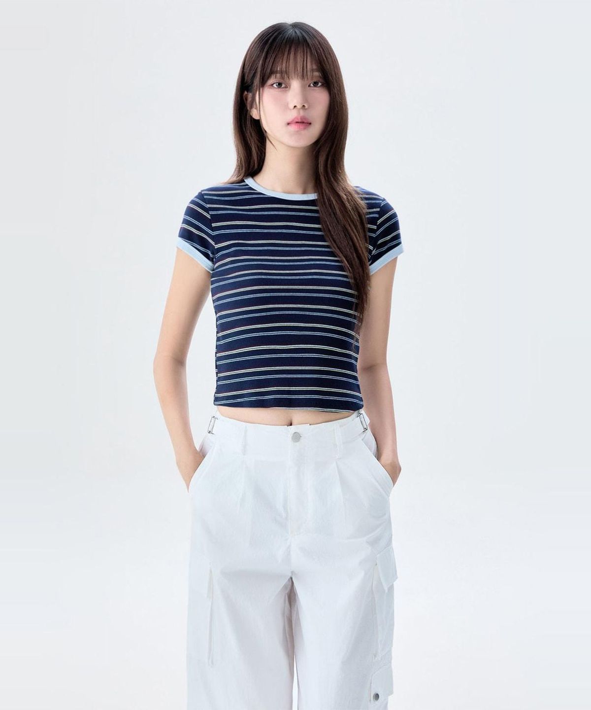 미쏘(MIXXO) 스트라이프 반팔 티셔츠_MIWHWG96SS