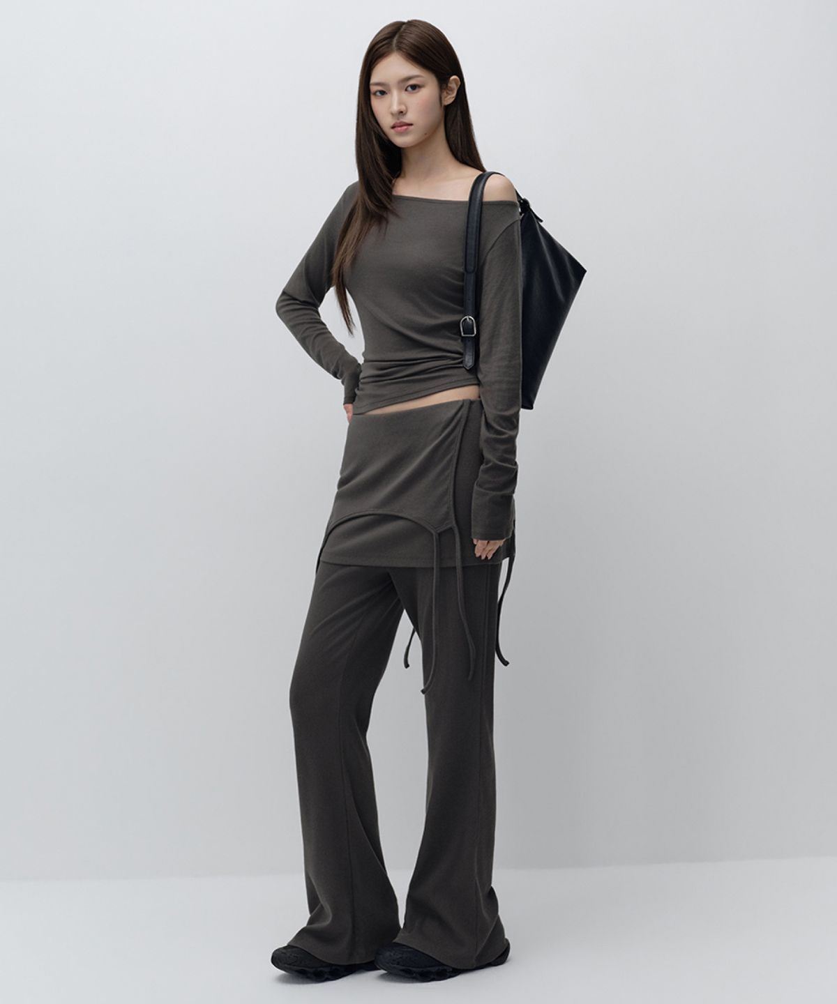 무신사 스탠다드 우먼(MUSINSA STANDARD WOMAN) 우먼즈 드로스트링 레이어드 저지 팬츠 [그레이]