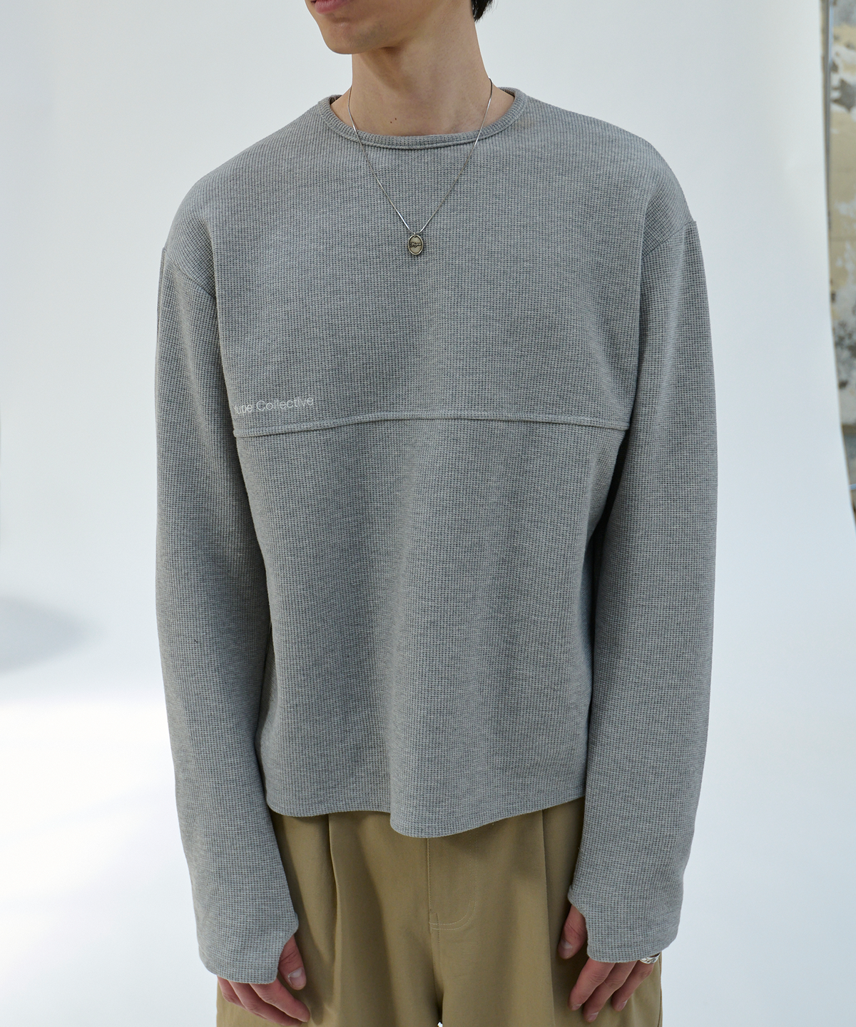 유프(YUPE) Finger-Hole Waffle Longsleeve - Gray