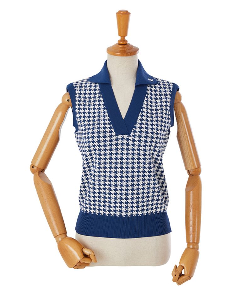 HOUNDTOOTH COLLAR KNIT VEST