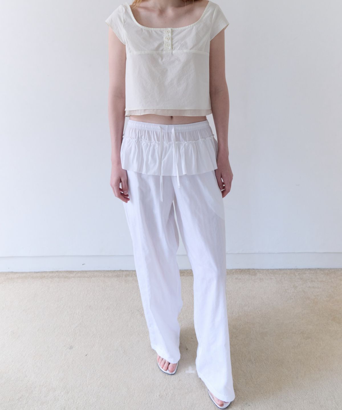 앤테(AENTE) Jacquard Frill Banding Pants - Ivory