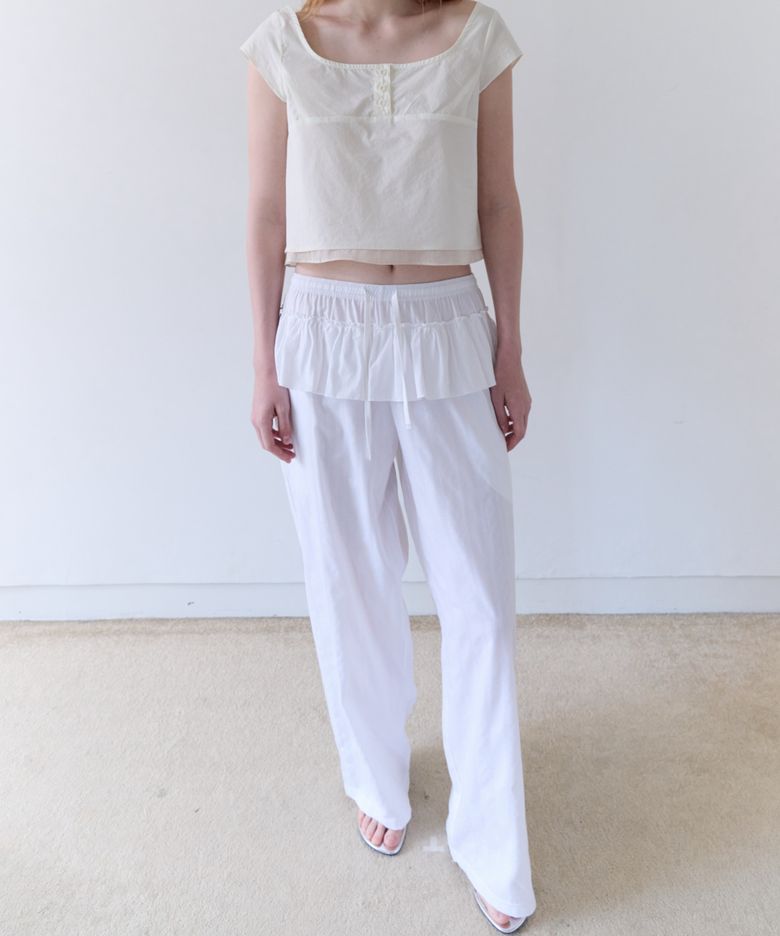 Jacquard Frill Banding Pants - Ivory