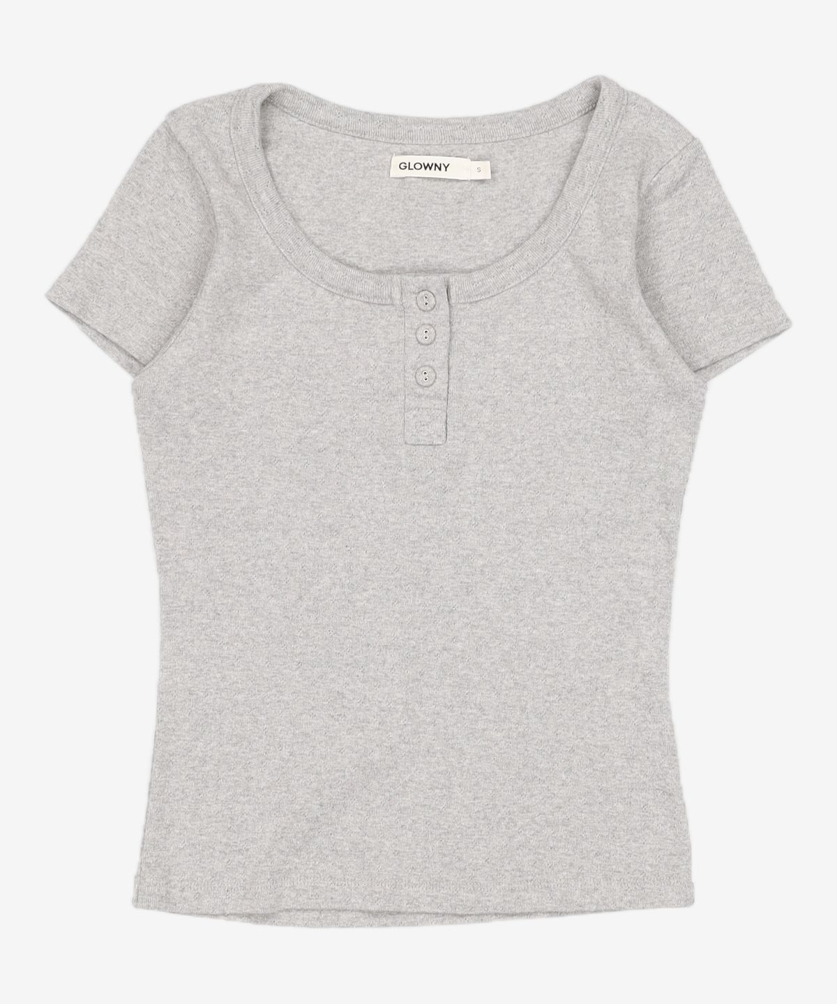 글로니(GLOWNY) PROVINCE EYELET BUTTON TEE (MELANGE GRAY) S