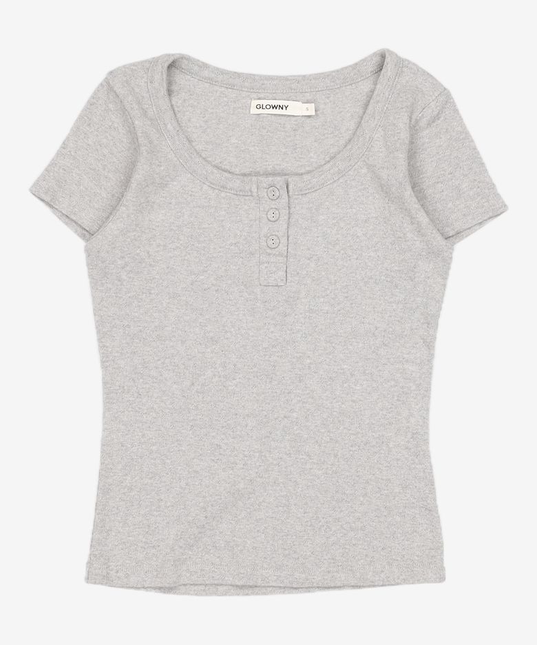 PROVINCE EYELET BUTTON TEE (MELANGE GRAY) S