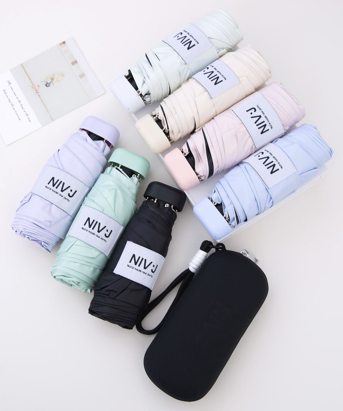 니브제이(NIVJ) NJ_5단 파우치 링스트랩 암막 양우산- 7COLOR