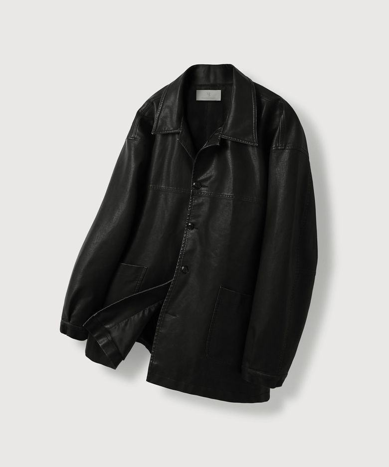 (woman) VTG 레더 카 코트_Black