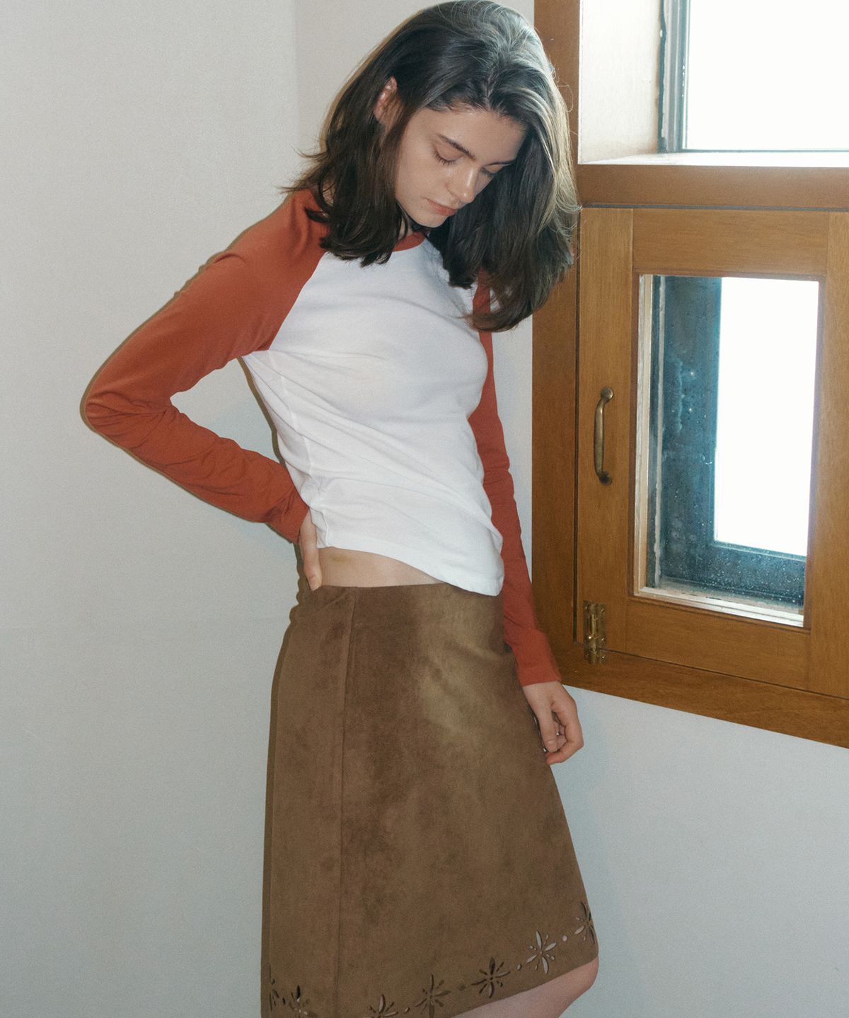 108파운드(108POUND) Lotus Suede Skirt_Brown