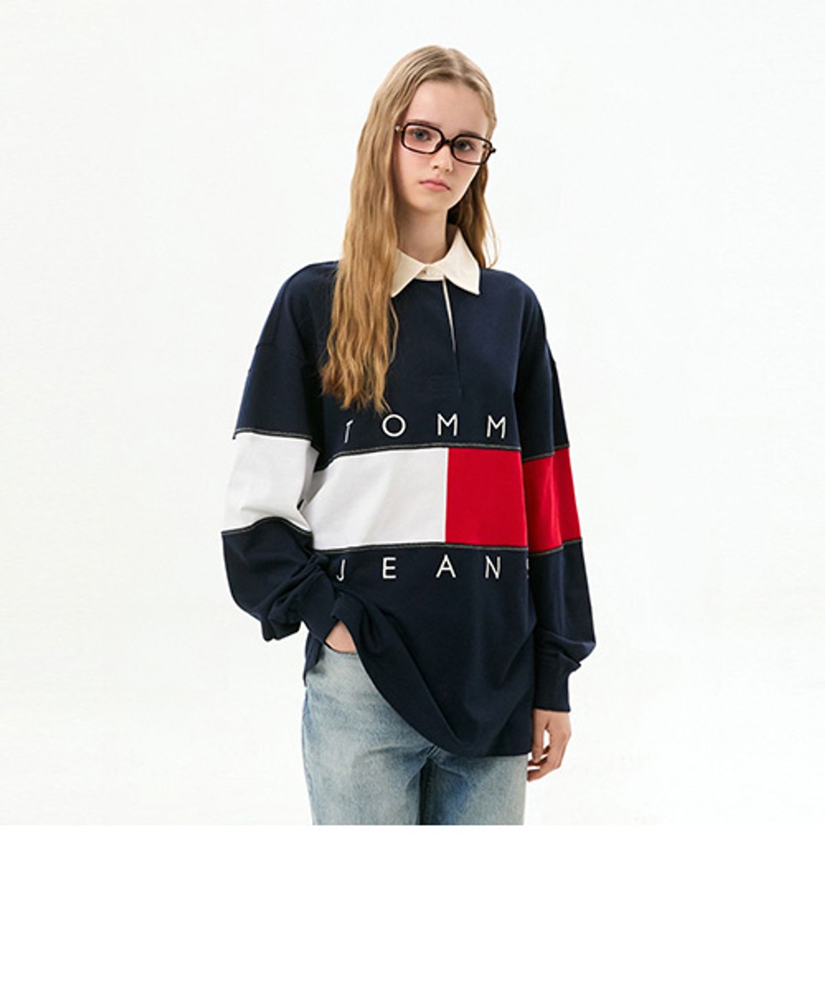타미진스(TOMMY JEANS) 코튼 플래그 럭비 티셔츠 (T32G6TKT11TWT1C1G)