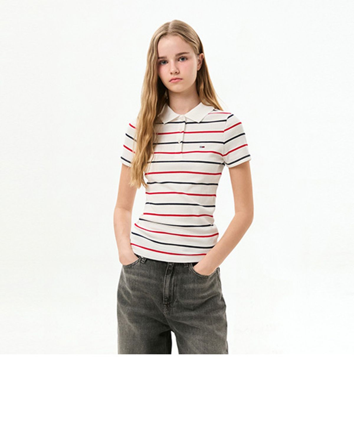 타미진스(TOMMY JEANS) 슬림 핏 립 폴로 셔츠 (T32G6TKT10TWT10FB)