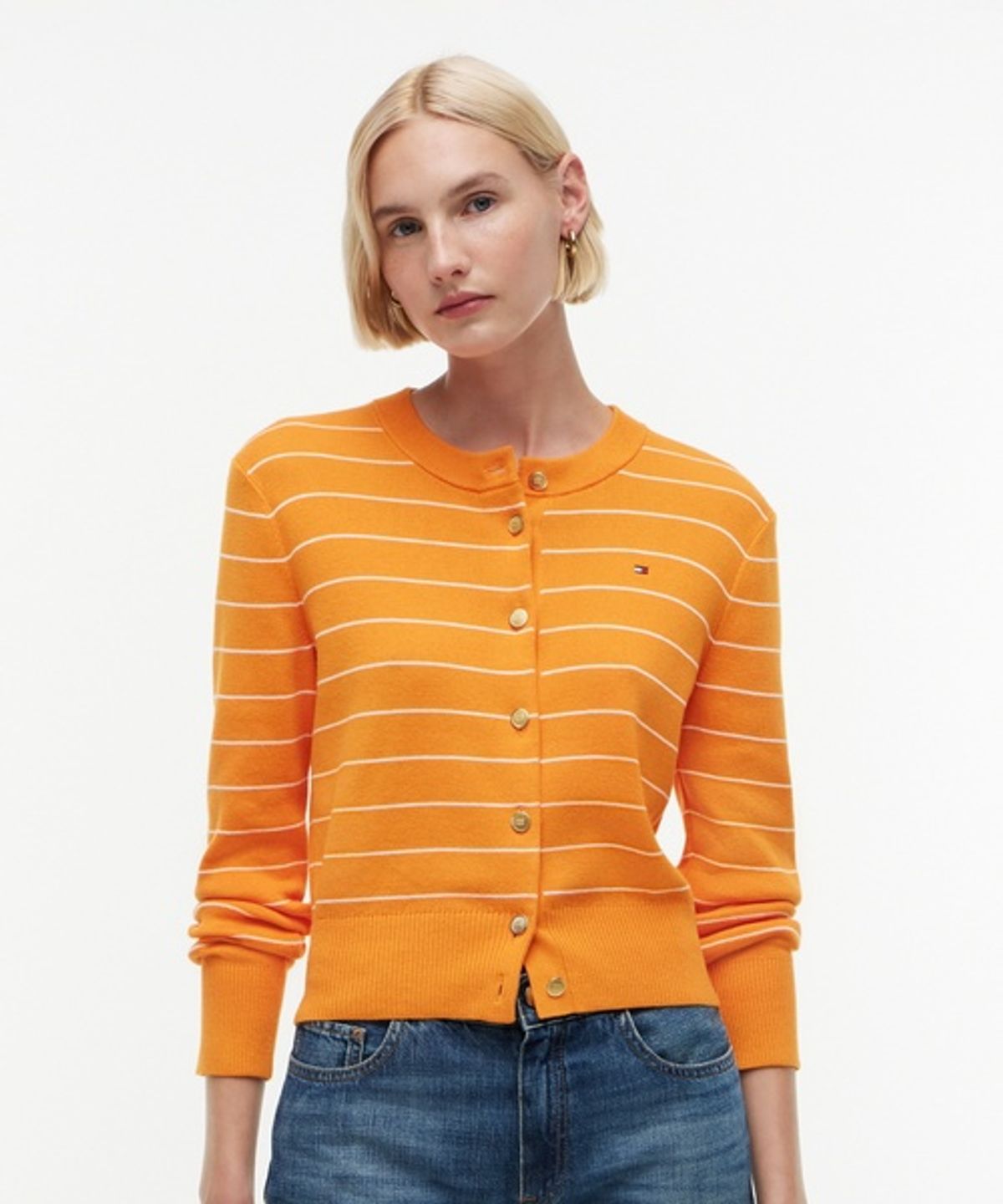 타미힐피거(TOMMY HILFIGER) 스트라이프 골드 버튼 가디건 (T22G6KCD010WT20DN)