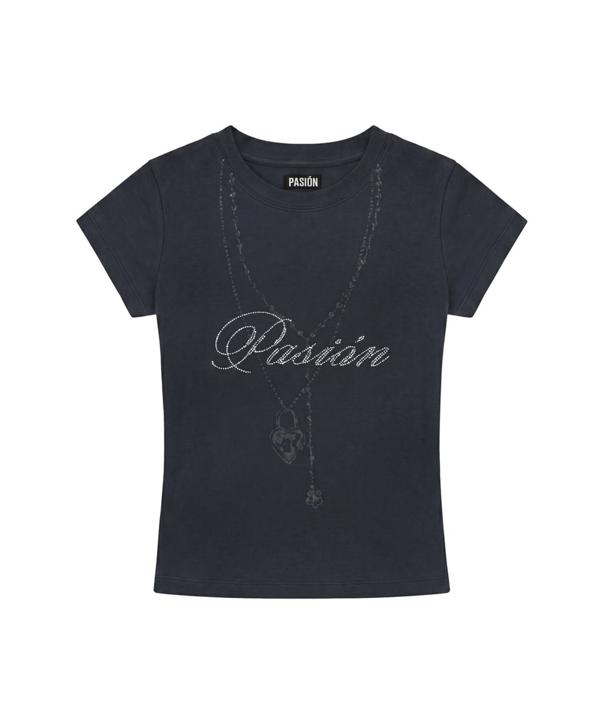 파시온(PASION) 러브 체인 글리터 티_챠콜 Luv Chain Glitter Tee_Charcoal