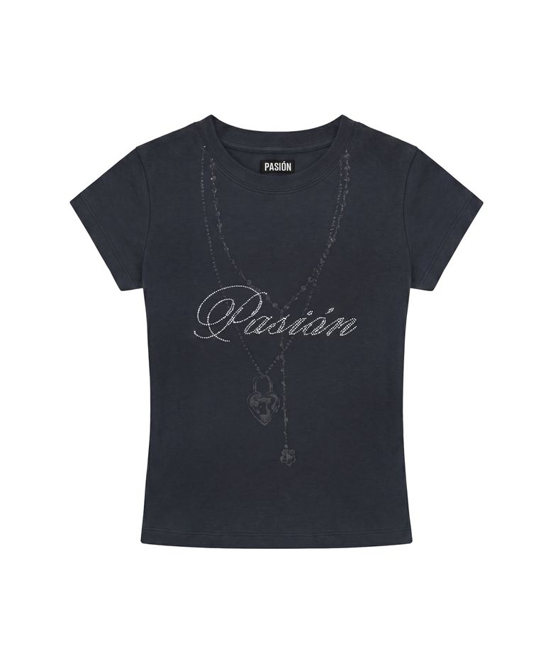 러브 체인 글리터 티_챠콜 Luv Chain Glitter Tee_Charcoal