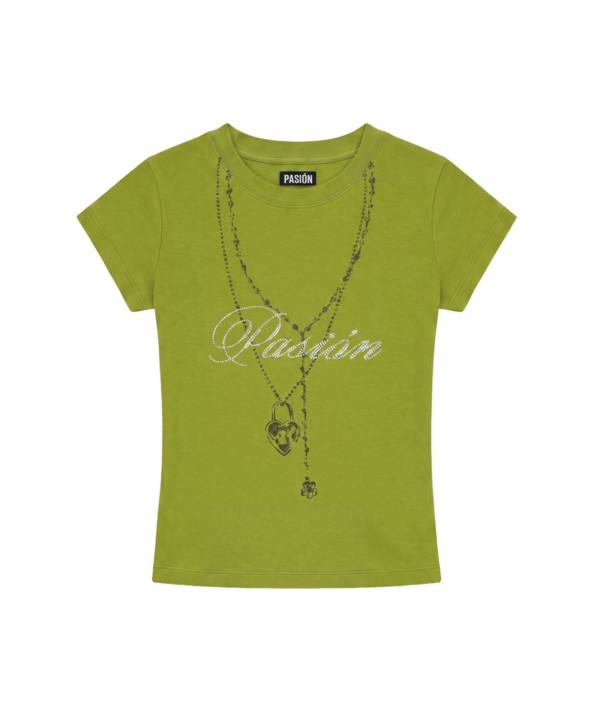 파시온(PASION) 러브 체인 글리터 티_올리브 Luv Chain Glitter Tee_Olive