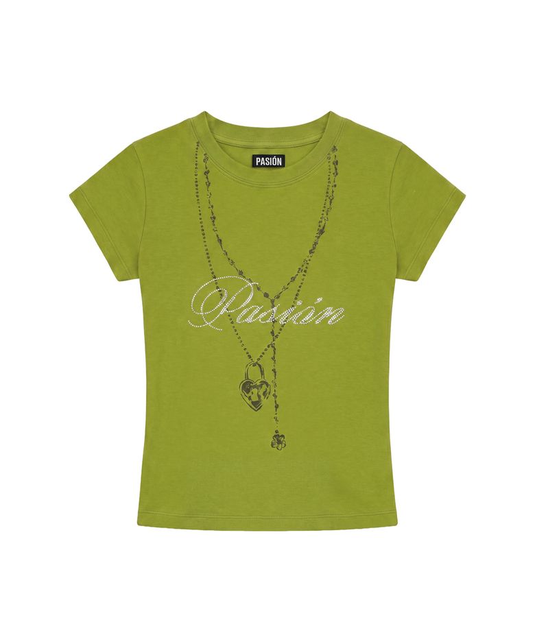 러브 체인 글리터 티_올리브 Luv Chain Glitter Tee_Olive