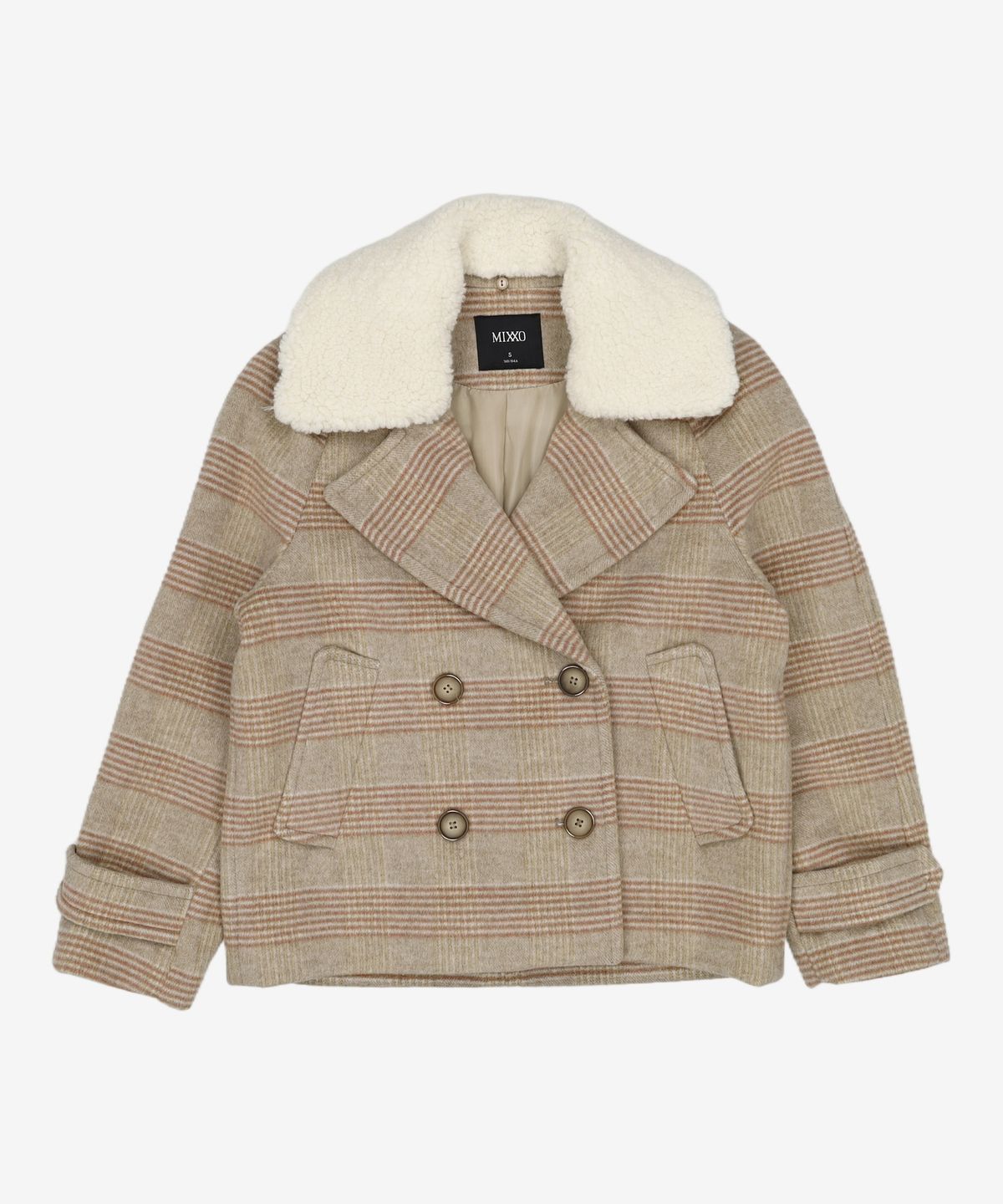 미쏘(MIXXO) 울체크 덤블배색 더블 숏 코트 MIWJHCV03G S