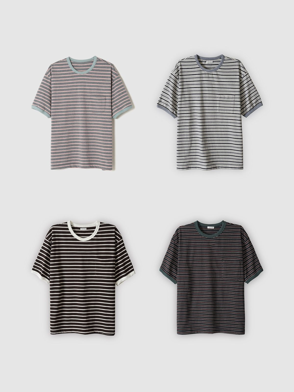 포커페이스(POKERFACE) [2Pack] Stripe Ringer T-shirts ( 4 Colors )