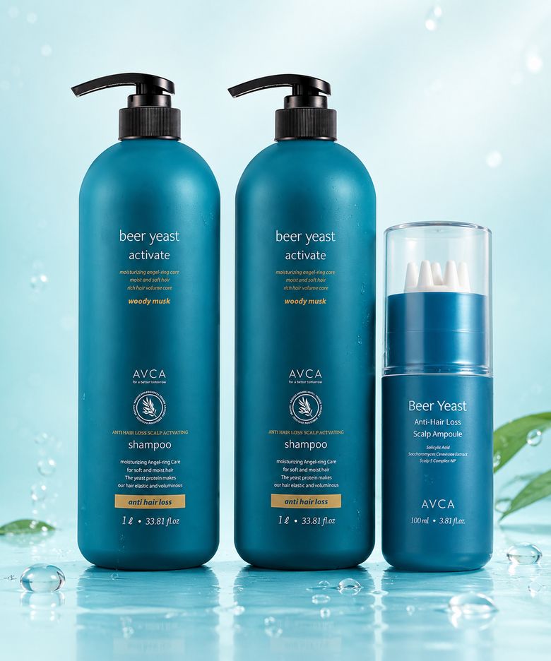 맥주효모 탈모 두피케어 세트[샴푸 1000ml 2개 + 헤어앰플 100ml 1개]