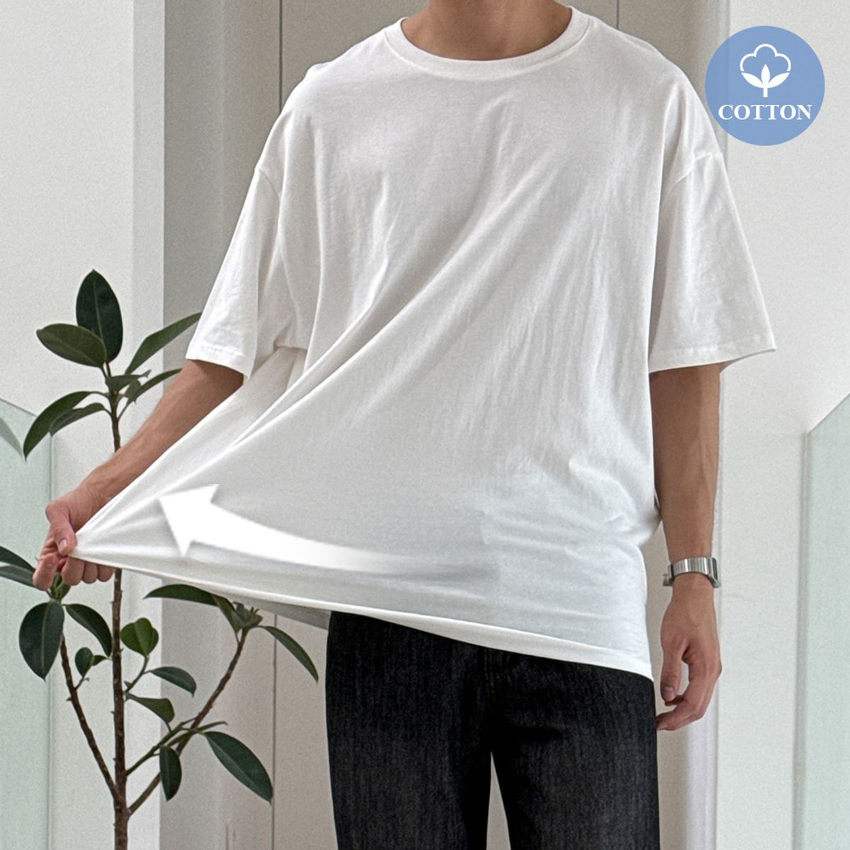바이모노(BYMONO) [빅사이즈 S-8XL] 모노 +5CM 체형보정 오버핏 반팔