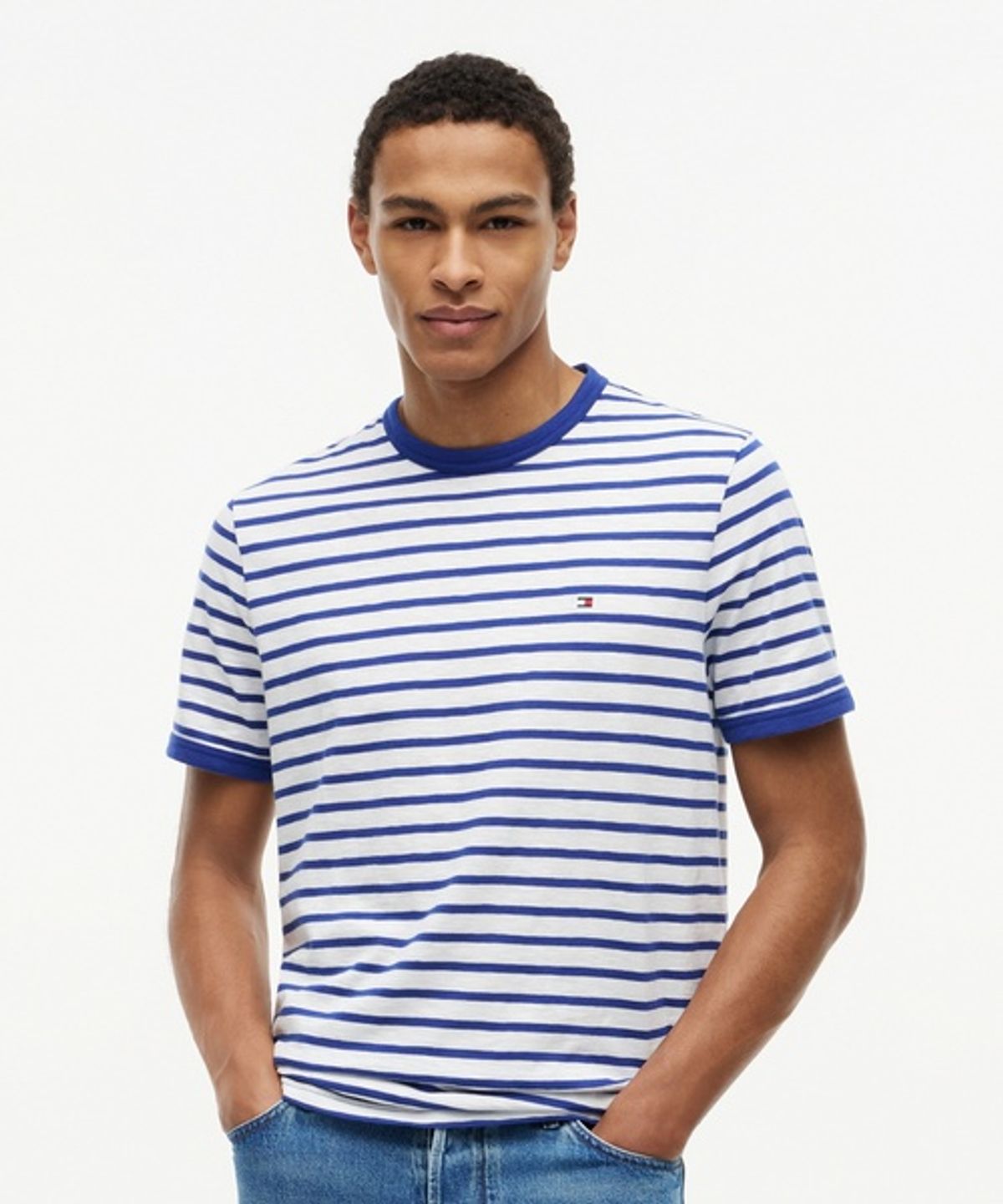 타미힐피거(TOMMY HILFIGER) 슬럽 스트라이프 레귤러 핏 티셔츠 (T12G6TPO360MT10EV)